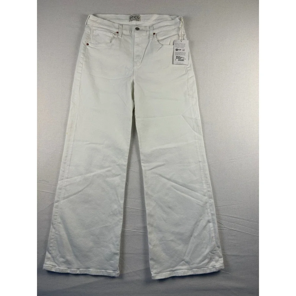Etica Romi Mid Rise Wide Leg Jeans Vintage White EW991536 Size 30 NWT